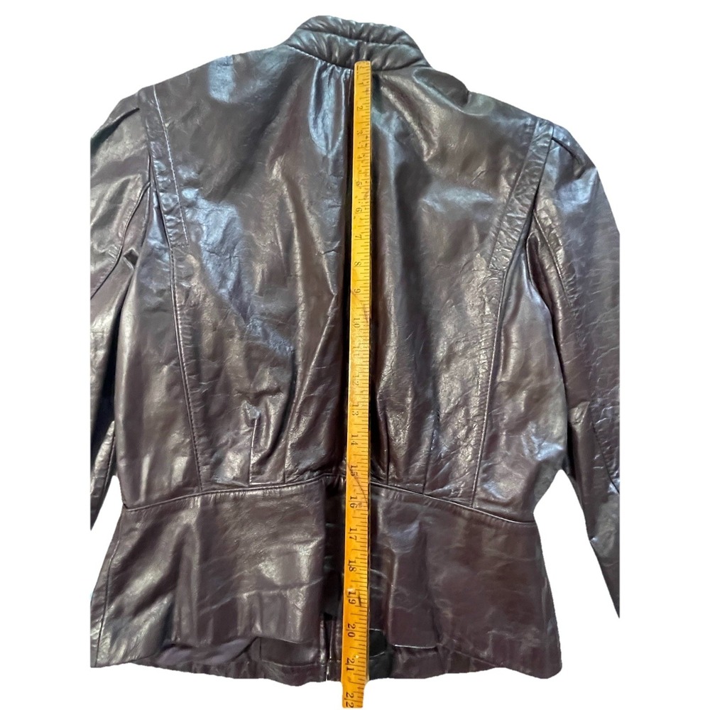 Vintage Berman's Maroon Leather Jacket Women's Sz 12 M/L Puff Shoulder Fitted - Picture 10 of 11
